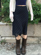 Vintage Stripe Double Layered Mesh Midi Skirt